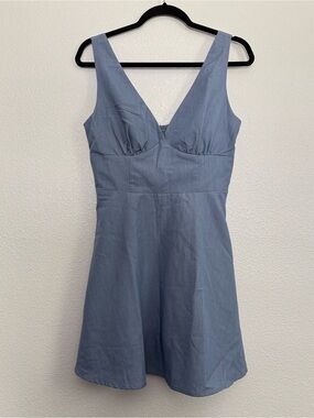 Frankly Charlee Blue V Neck Skater Dress Medium
